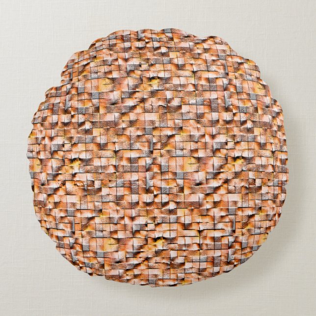 Gray orange rough ceramic tile with flaws, digital round pillow (Front)