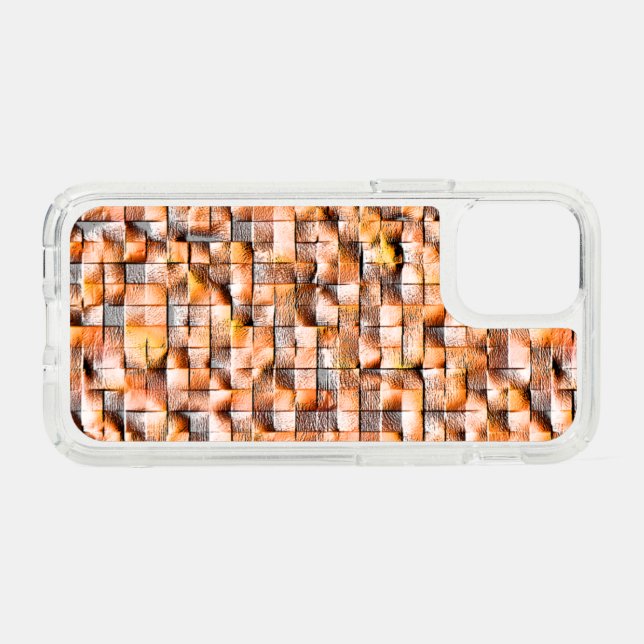 Gray orange rough ceramic tile with flaws, digital speck iPhone 12 mini case (Front Horizontal)