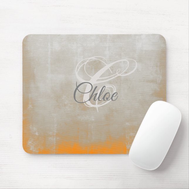 Gray orange rustic Abstract monogram Mouse Pad (With Mouse)
