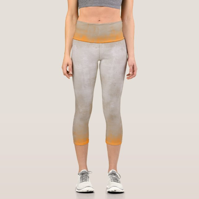 Gray Orange rustic Capri Leggings (Front)