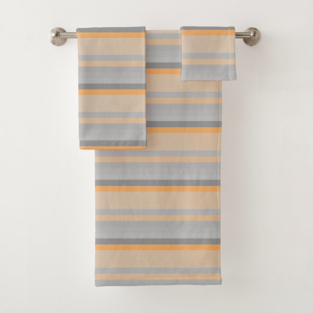 gray orange stripes bath towel set (Insitu)