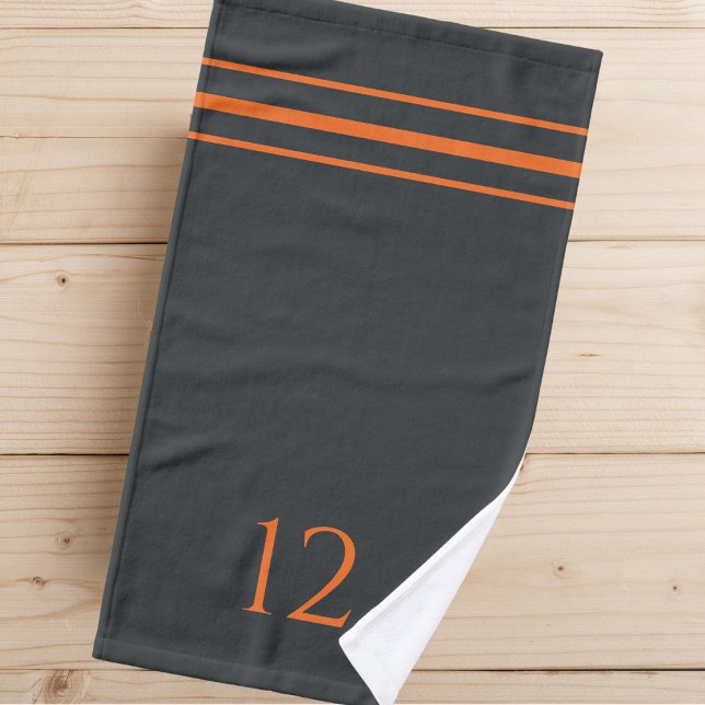 Gray Orange Stripes & Custom Player Jersey Number Hand Towel (Creator Uploaded)