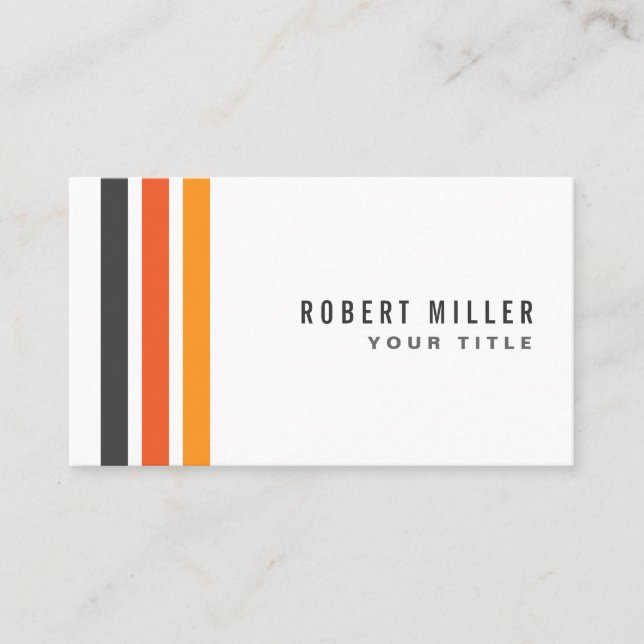 Gray orange stripes modern stylish white business card (Front)