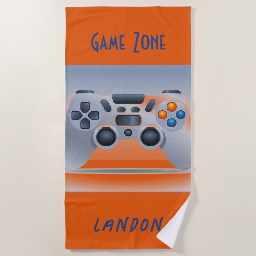 Gray  Orange Video Game Controller Gamer Trendy  Beach Towel