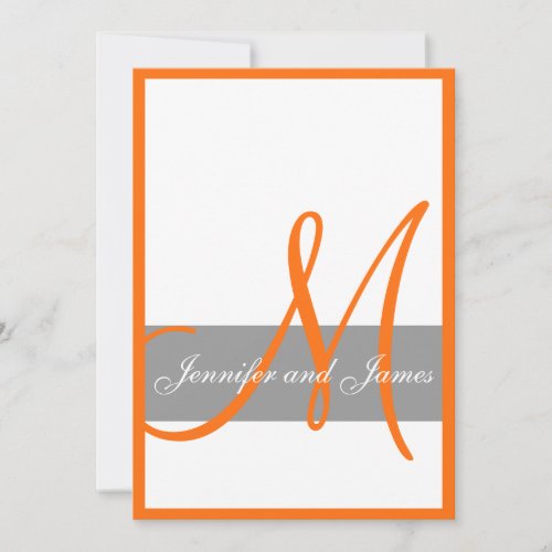 Gray Orange Wedding Invitation  Monogram Names