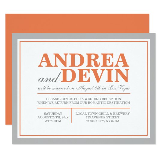 gray orange wedding reception only invitations zazzle com