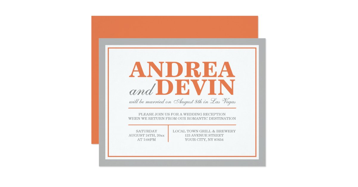 Gray Orange Wedding Reception Only Invitations Zazzle Com