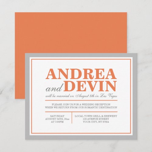 Gray &amp; Orange Wedding Reception ONLY Invitations