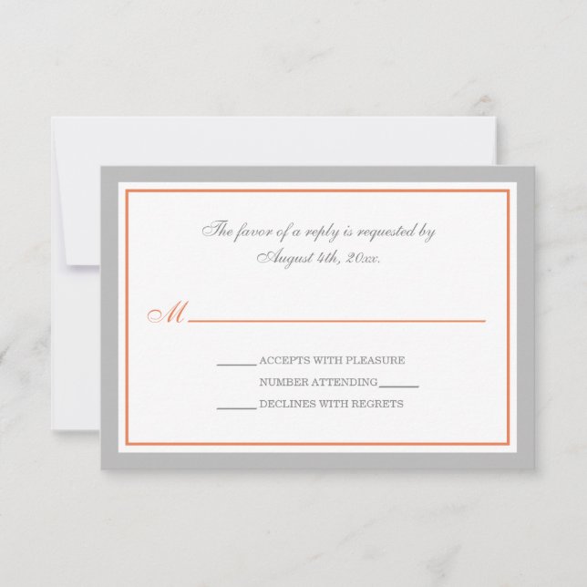 Gray & Orange Wedding Reception RSVP Cards (Front)