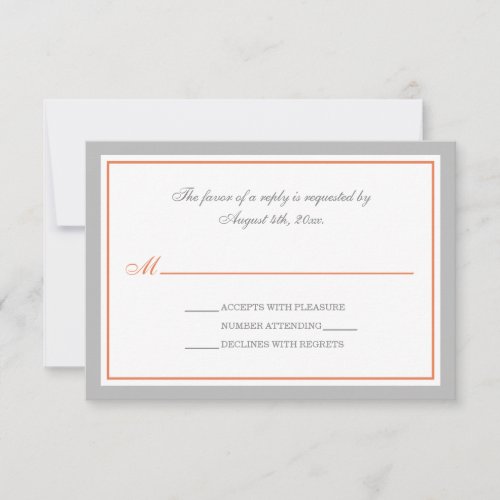 Gray &amp; Orange Wedding Reception RSVP Cards