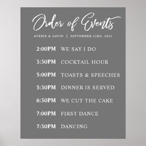 Gray Order of Events Wedding Day Schedule Poster