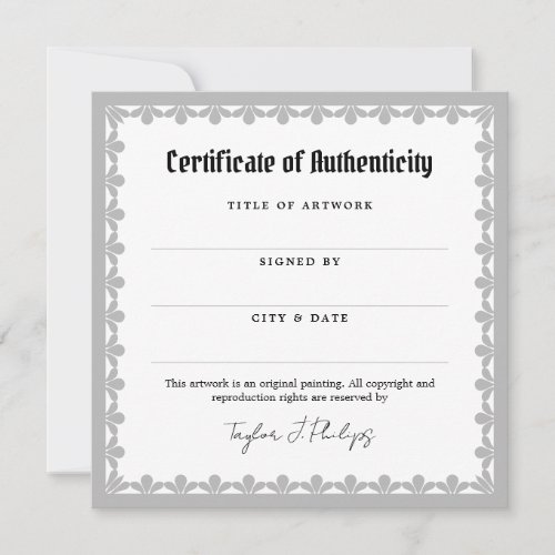 Gray Ornate Gothic Certificate of Authenticity