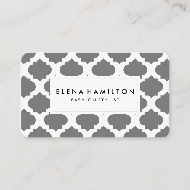 Gray Ornate Pattern Business Card (Front)