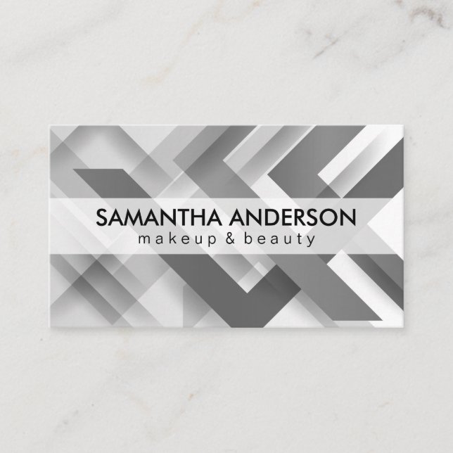 Gray Overlapping Geometric Lines  Business Card (Front)