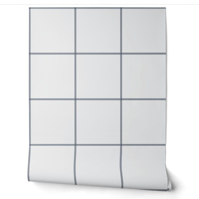 Gray Oversized Windowpane Check Wallpaper (Unrolling)