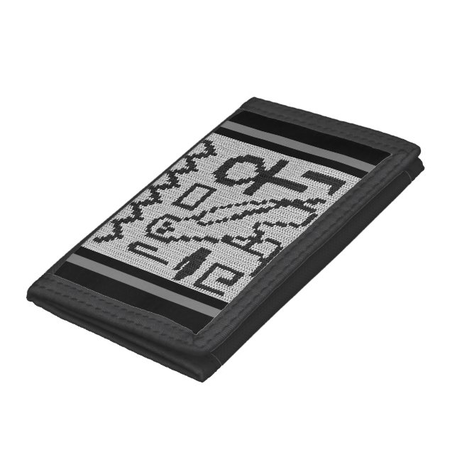 Gray Owl Ankh Hieroglyphs Artisan Crochet Print Trifold Wallet (Bottom)
