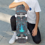 Gray Owl Cool Modern Custom Personalized Name Skateboard<br><div class="desc">Gray Owl Cool Modern Custom Personalized Name Skateboard features your personalized name in modern blue typography with gray owls and blue fire on a dark gray background. Personalize by editing the text in the text box provided. Give a custom made gift, personalized skateboard to your favorite skateboarder for Christmas, birthday...</div>