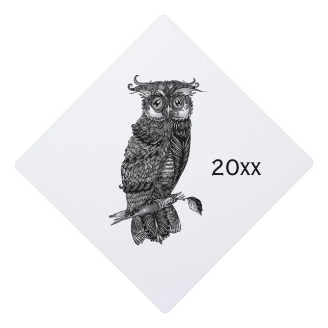 Gray Owl  Graduation Cap Topper (Front)