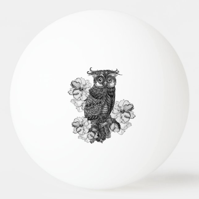 Gray Owl on Branch Ping Pong Ball (Front)