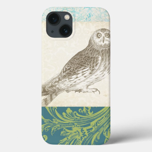 Gray Owl on Pattern Background Case-Mate iPhone Case (Back)