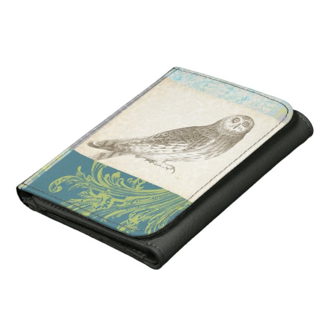 Gray Owl on Pattern Background Wallet (Bottom)