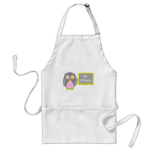 Gray Owl Pink Chevron Teacher At Chalkboard Adult Apron