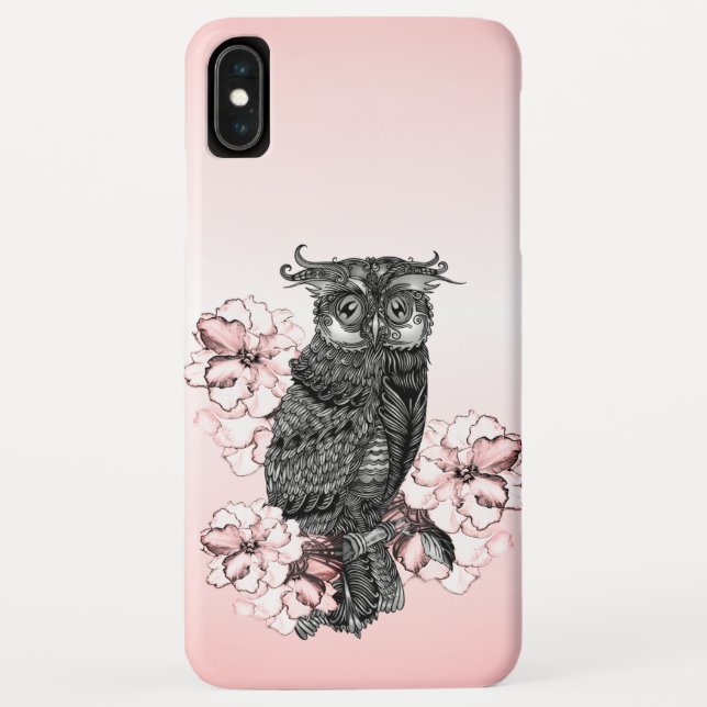 Gray Owl Pink Orchids Case-Mate iPhone Case (Back)