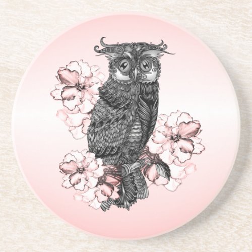 Gray Owl Pink Orchids Coaster