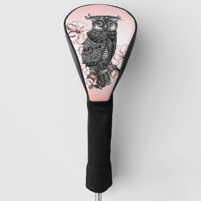 Gray Owl Pink Orchids Golf Head Cover (Front)