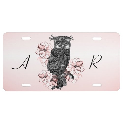 Gray Owl Pink Orchids License Plate