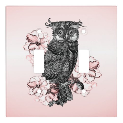 Gray Owl Pink Orchids Light Switch Cover