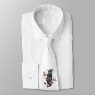Gray Owl Pink Orchids Neck Tie