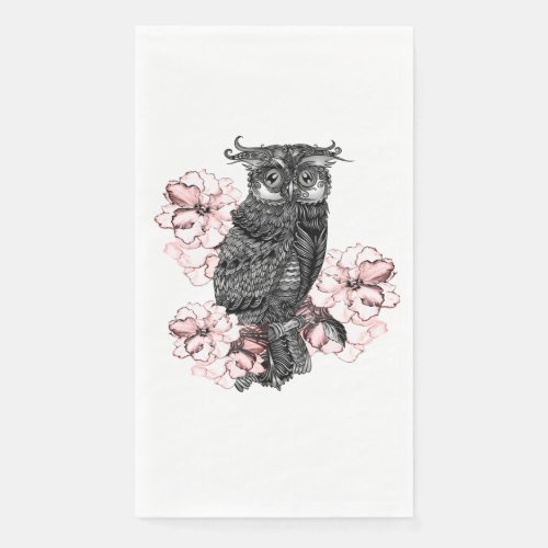 Gray Owl Pink Orchids Paper Guest Towels