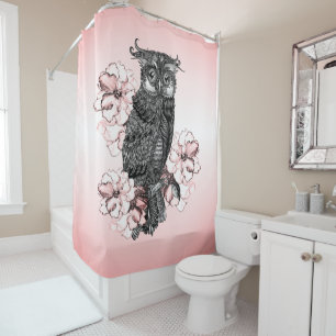 Gray Owl Pink Orchids Shower Curtain