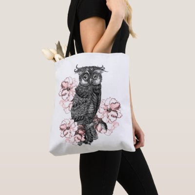 Gray Owl Pink Orchids Tote Bag