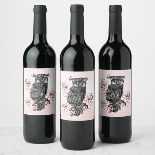 Gray Owl Pink Orchids Wine Label