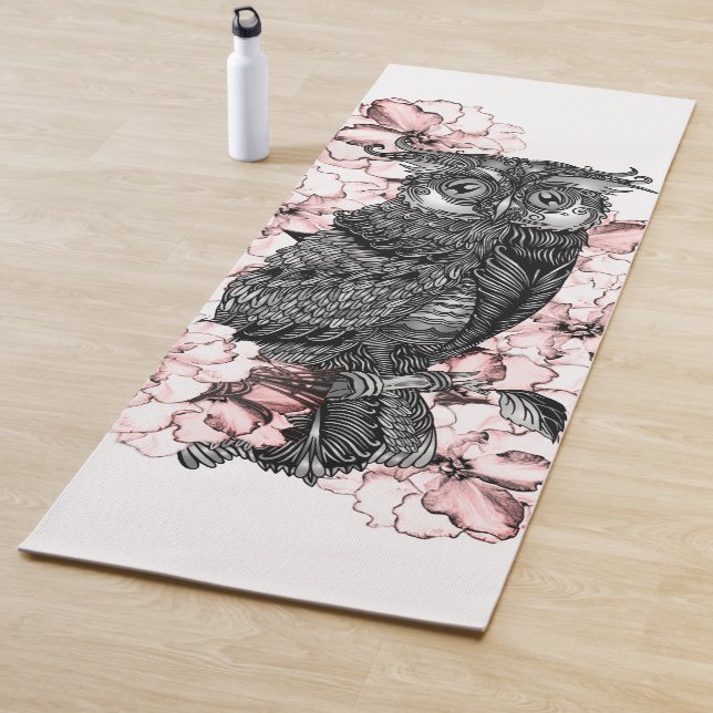 Gray Owl Pink Orchids Yoga Mat (In Situ)