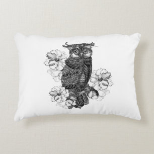 Gray Owl White Orchids Accent Pillow
