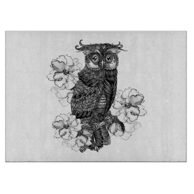 Gray Owl White Orchids Cutting Board (Front)