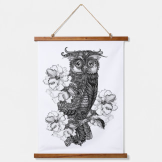 Gray Owl White Orchids Hanging Tapestry