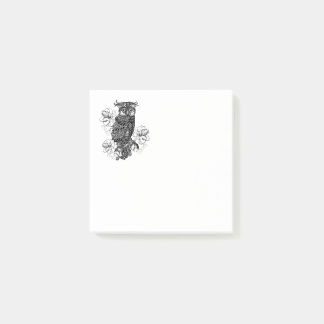 Gray Owl White Orchids Post-it Notes (Front)