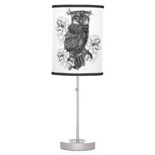 Gray Owl White Orchids Table Lamp