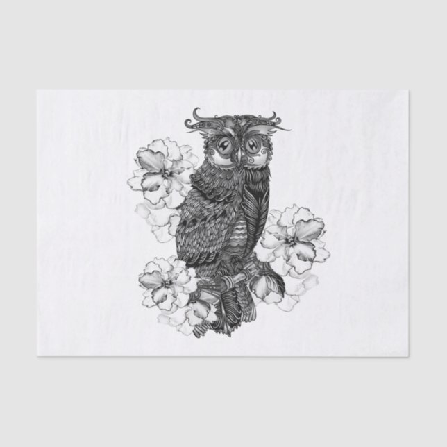 Gray Owl White Orchids Tissue Paper (Front)