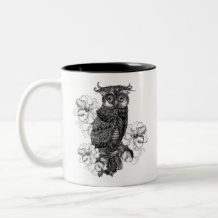 Gray Owl White Orchids Two-Tone Coffee Mug