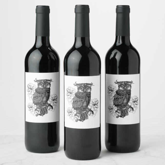Gray Owl White Orchids Wine Label (Bottles)
