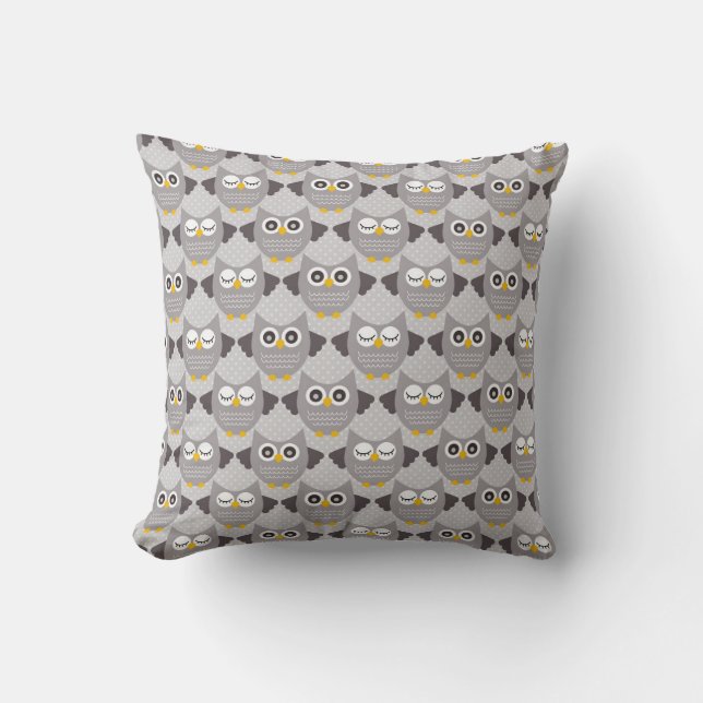 Gray Owls Throw Pillow (Front)
