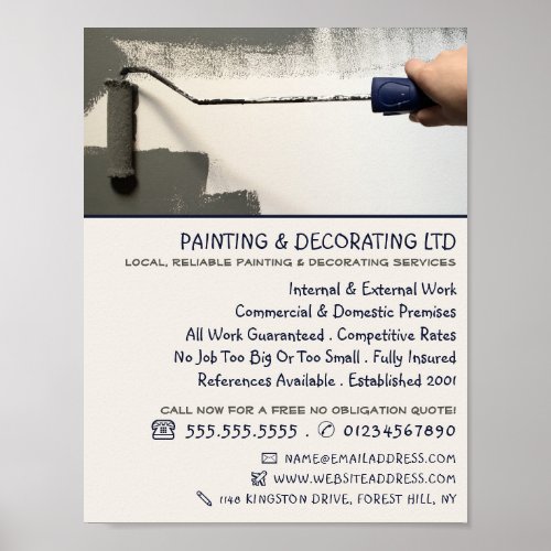 Gray Paint Roller Painter  Decorator Advertising Poster