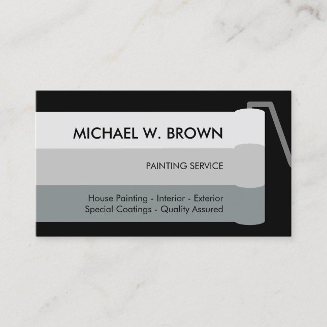 Gray Painter Paint Roll Interior Exterior Business Card (Front)