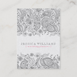 Gray Paisley Lace Over White Background Business Card