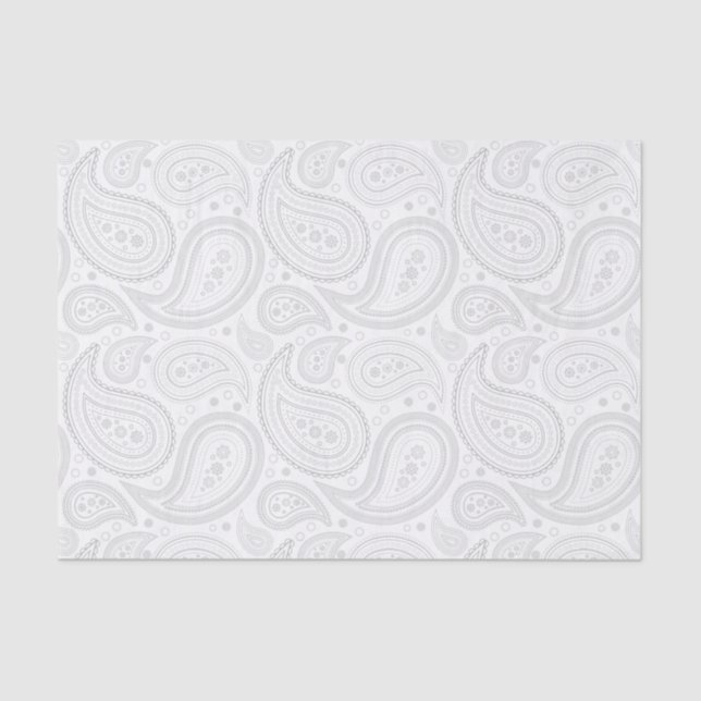 Gray Paisley Pattern on White Tissue Paper (Front)